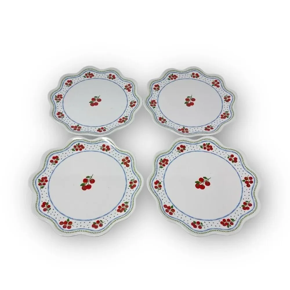 Rachel Ashwell The Farmhouse Melamine Red Fruit Set of 4 Small Scalloped Plates